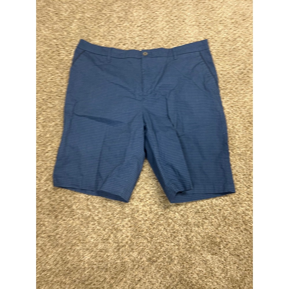 Ashworth Mens Blue Micro Check Golf Shorts Size 40W Flat Front Stretch Cotton